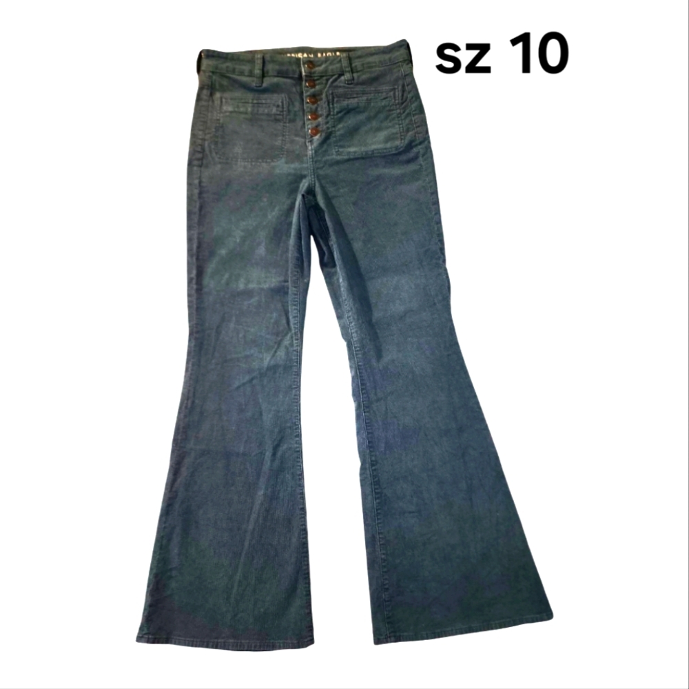 American Eagle Retro Style sz 10 Dark Hunter Green Super High Rise Flare Pants